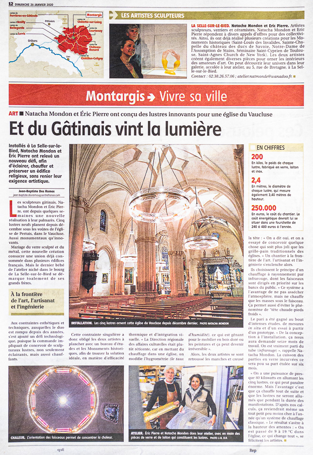 La République du Centre - 26-01-2020 La République du Centre - 26-01-2020 - Et du Gâtinais vint la lumière, article de Jean-Baptiste Dos Ramos